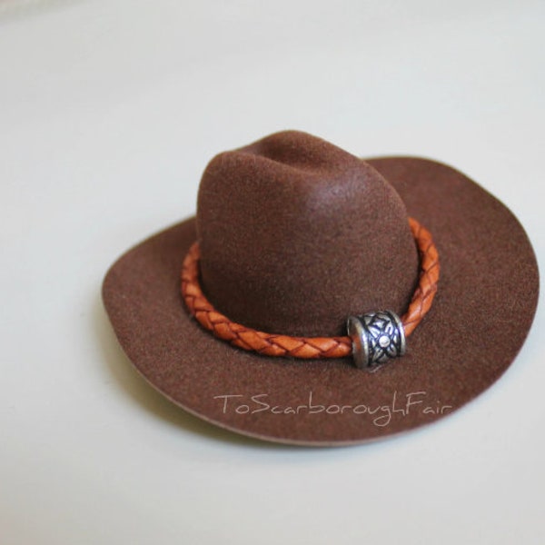 Cat Cowboy Hat with Genuine Leather Cord -Sleeping Cowboy Brown Cowboy  - Mini Cowboy Hat-Fathers' Day Cowboy Hat-Buckaroo Style- Guinea Pig