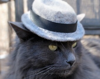 Fedora Cat Hat - Father's Day - Cat Hipster Hat - Cat Clothes - Hand Felted Gray Fedora