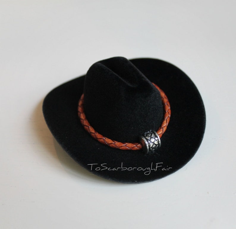 Black Cowboy Cat Hat with Genuine Leather Cord Mini Cowboy Hat Fathers' Day Cowboy Hat Buckaroo Style Guinea Pig Ferret Hamster image 3