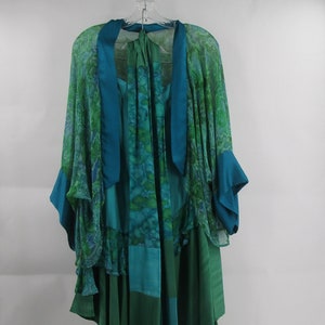 Handbemaltes Seiden Outfit: Boho Kimono Rock Set, Size L
