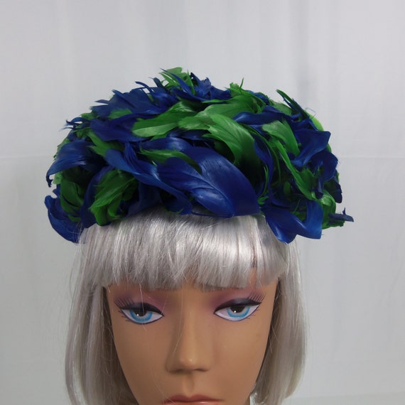 1960's Blue and green feather cocktail,church, hi