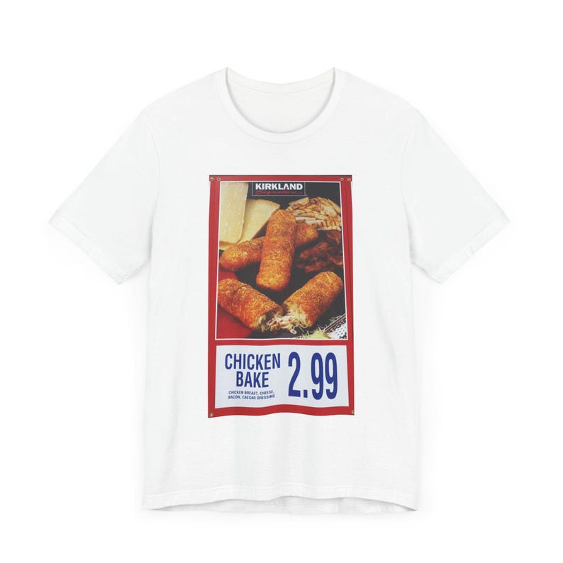 Costco Chicken Bake Unisex Jersey Short Sleeve Tee, T-Shirt for Food Lovers, Foodie Graphic Tee, Funny Fast Food Shirt, Comfortable Tee, image 3