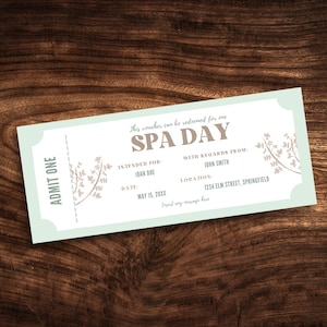 Bewerkbare spa-dagcoupon, afdrukbare spa-ticketvoucher, pdf-sjabloon met aangepaste spa-dagcadeau
