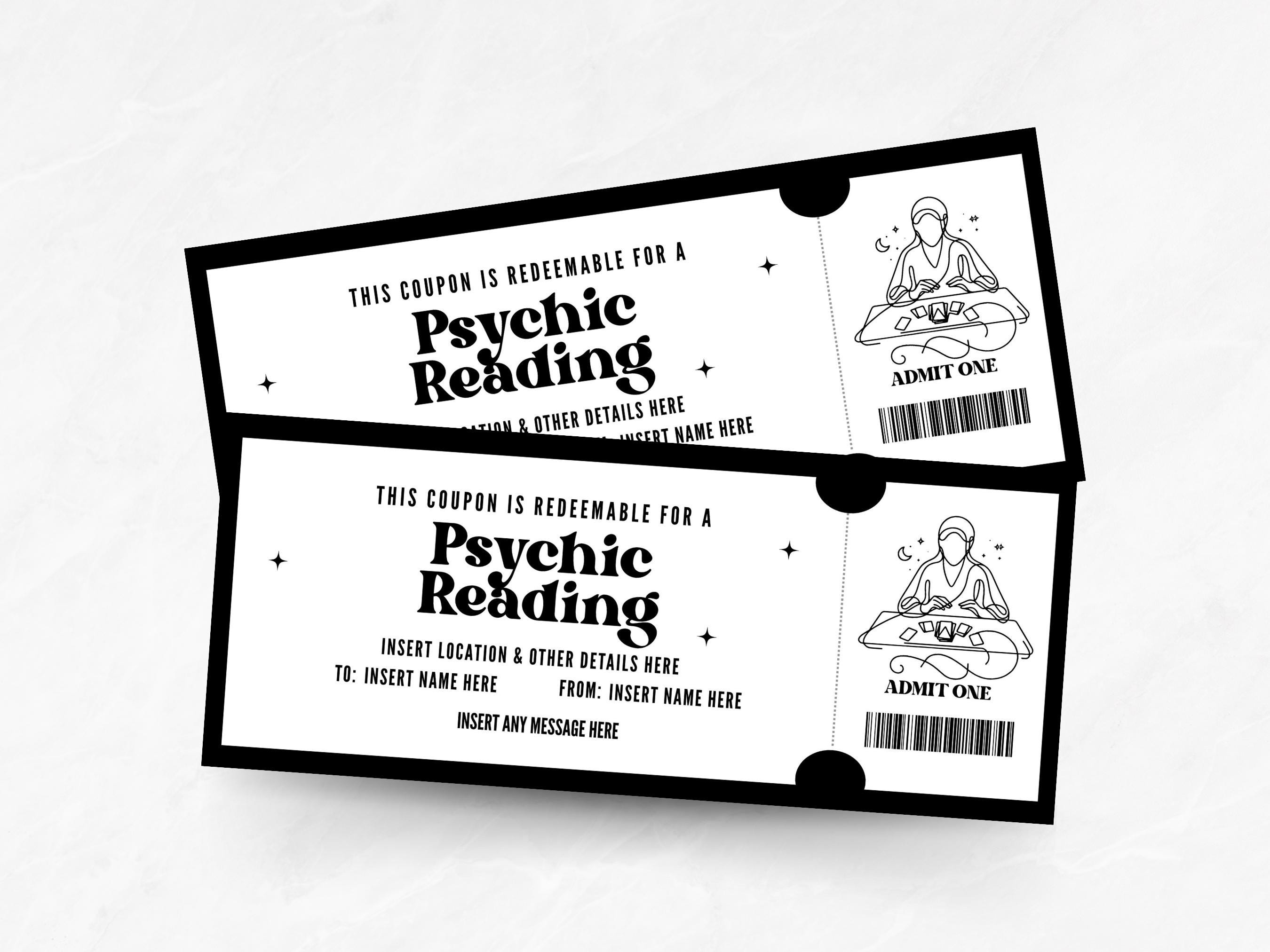 Editable Psychic Reading Coupon, Custom Spiritual Reading Ticket