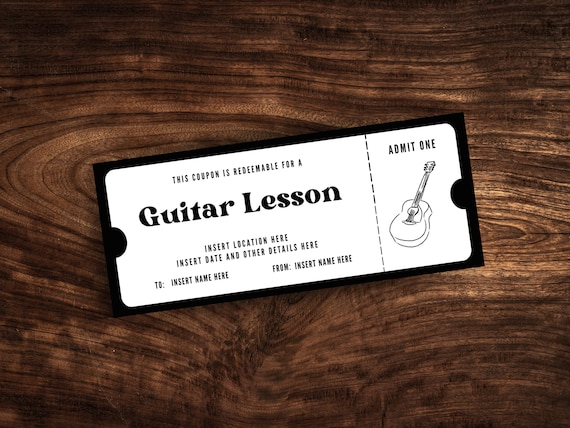 Editable Guitar Lesson Coupon, Custom Guitar Class Ticket Template