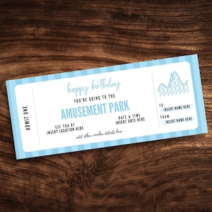 Custom Amusement Park Ticket Template, Editable Amusement Park Visit Coupon, Surprise Rollercoaster Gift Certificate PDF
