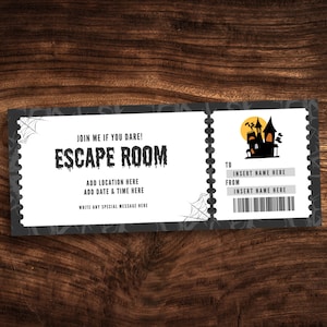 Bearbeitbarer Halloween Escape Room Coupon, Benutzerdefinierte gruselige Escape Room Ticketvorlage, druckbarer Halloween-Geschenkgutschein PDF