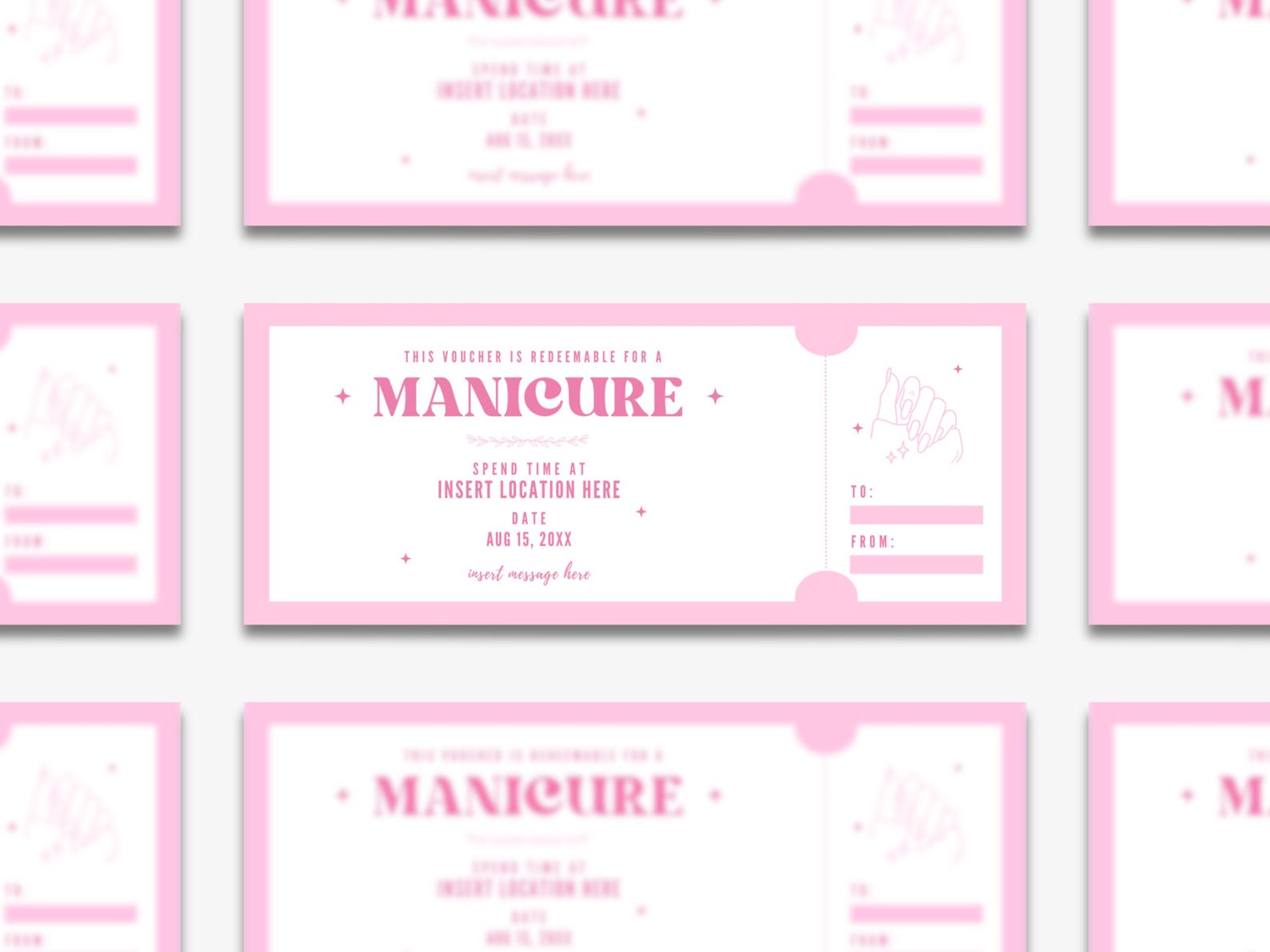 Editable Manicure Coupon Template, Custom Mani Ticket Gift Certificate ...