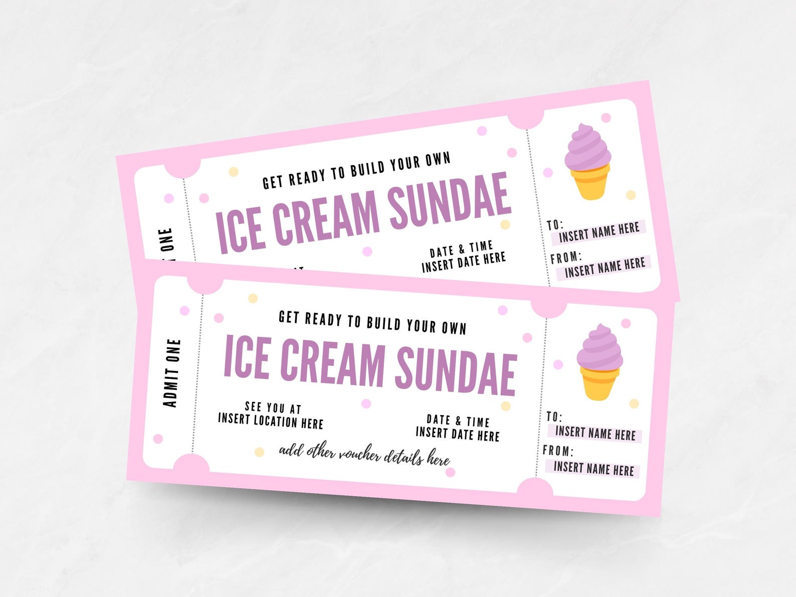 Editable Build Your Own Ice Cream Sundae Coupon, Custom Ice Cream Date