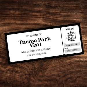 Benutzerdefinierte Ticketvorlage für den Freizeitparkbesuch, bearbeitbarer Coupon für den Freizeitparkbesuch, Überraschungsfreizeitparkgeschenkgutschein PDF