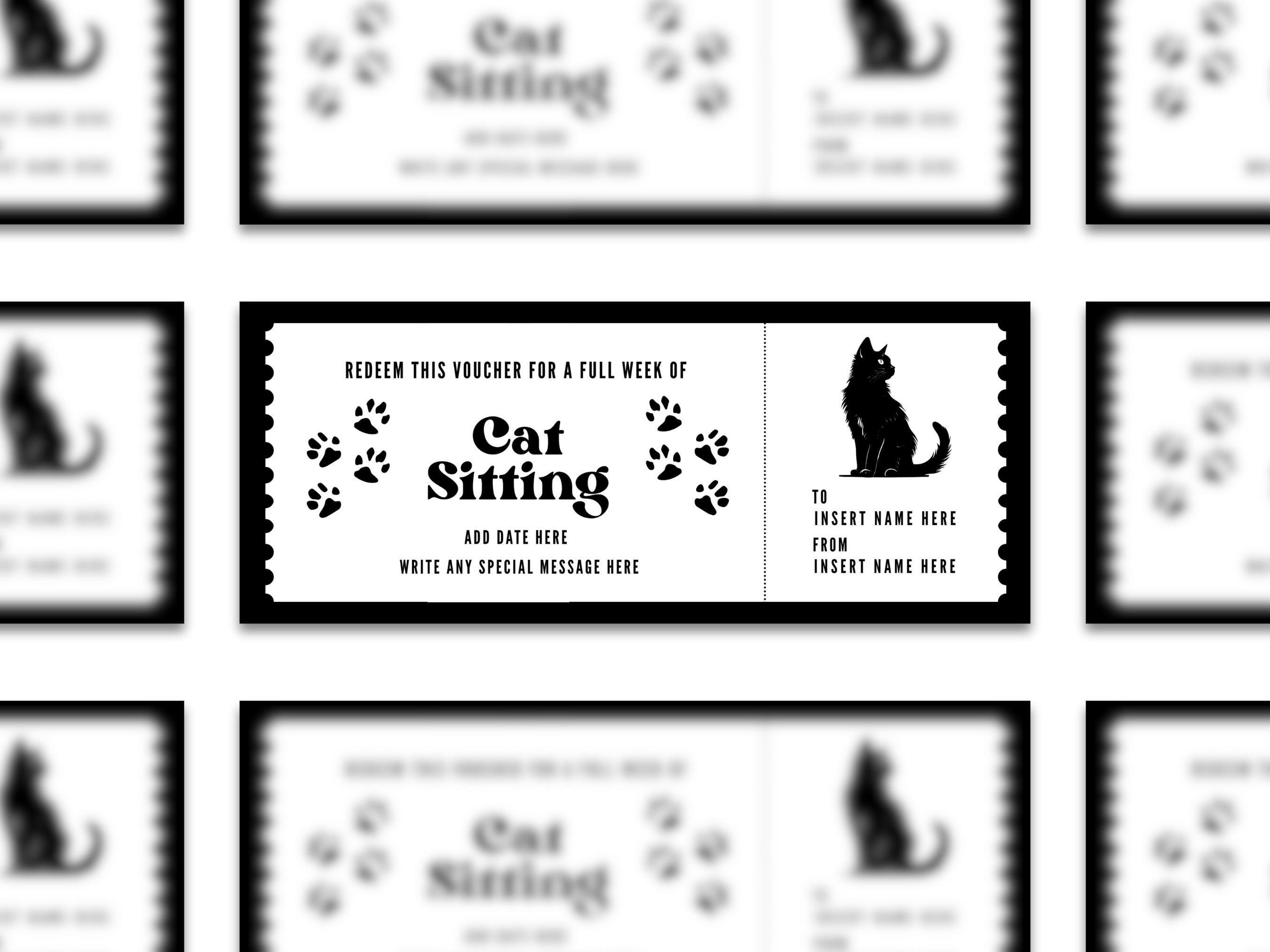 Cat Ticket Example Editable Cat Sitting Coupon Template, Custom Cat Watching Ticket ...