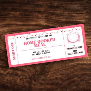 Editable Home Cooked Meal Valentine&#39;s Day Coupon, Printable Homemade Meal Ticket Template, Custom Home Cooked Dinner Gift Certificate PDF