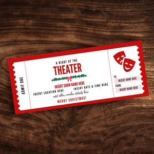 Benutzerdefinierte Theaterticket-Vorlage, druckbare Play Show Ticket Coupon, Überraschungstheater Weihnachtsgeschenkgutschein PDF