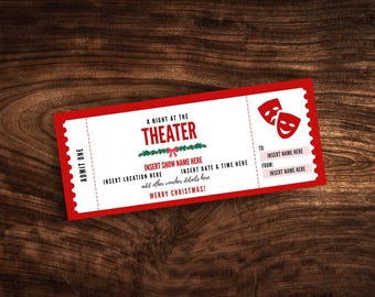 Custom Theater Ticket Template, Printable Play Show Ticket Coupon, Surprise Theatre Christmas Gift Certificate PDF