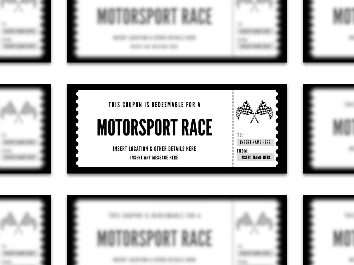 Editable Motorsport Race Coupon Template, Custom Racecar Ticket ...