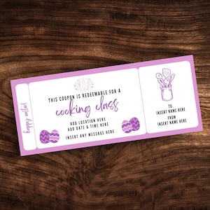 Printable Cooking Class Coupon Template, Editable Cooking Class Ticket Template, Custom Cooking Lessons Easter Gift Certificate PDF