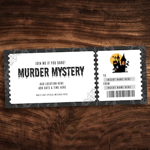 Bearbeitbarer Murder Mystery Party Coupon, benutzerdefinierte gruselige Murder Mystery Ticketvorlage, druckbarer Halloween-Geschenkgutschein PDF