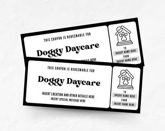 Editable Doggy Daycare Coupon Template, Custom Dog Watching Ticket