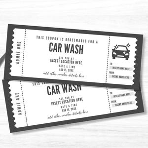 Editable Car Wash Coupon Template, Custom Car Wash Ticket, Printable ...