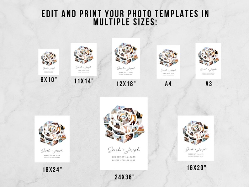 Editable Rose Photo Collage Template, Custom Couples Photo Collage Sign ...