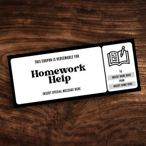 Bearbeitbare Vorlage für Hausaufgaben Hilfe, Geschenkgutschein für benutzerdefinierte Schul Unterstützung, Digitaler Hausaufgaben Coupon PDF
