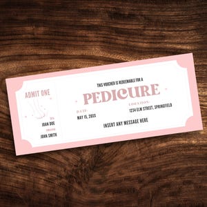Modèle de coupon modifiable pour pédicure, chèque-cadeau de billet Pedi personnalisé, bon PDF imprimable pour salon de manucure surprise