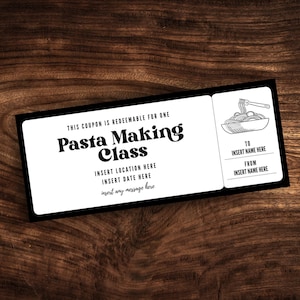 Druckbare Couponvorlage für Pasta-Herstellungsklasse, bearbeitbare Ticketvorlage für Pasta-Klasse, benutzerdefinierter italienischer Kochkurs-Geschenkgutschein PDF