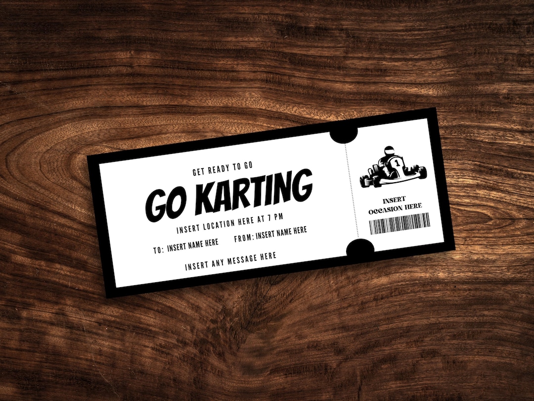 Custom Go Kart Ticket Template, Editable Go Karting Coupon, Surprise ...