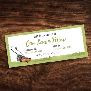 Rasenpflege-Geschenkgutschein, bearbeitbarer Mow the Lawn-Gutschein, druckbare Landschaftsgutschein-PDF