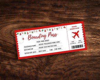 Editable Boarding Pass Template, Printable Plane Ticket, Personalized Travel Christmas Gift, Digital Download