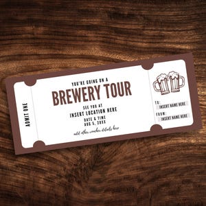 Plantilla de cupón imprimible para visita a cervecería, plantilla de boleto editable para cervecería, certificado de regalo de clase de cata de cerveza personalizada en formato PDF