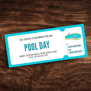 Bearbeitbarer Pool Day Coupon, druckbare Sommer Pool Party Einladung, personalisierte Pool Party laden Ticketvorlage PDF ein