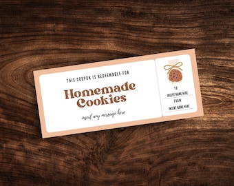 Cupón editable para galletas caseras, plantilla de ticket para galletas caseras imprimible, certificado de regalo de galletas personalizado en formato PDF