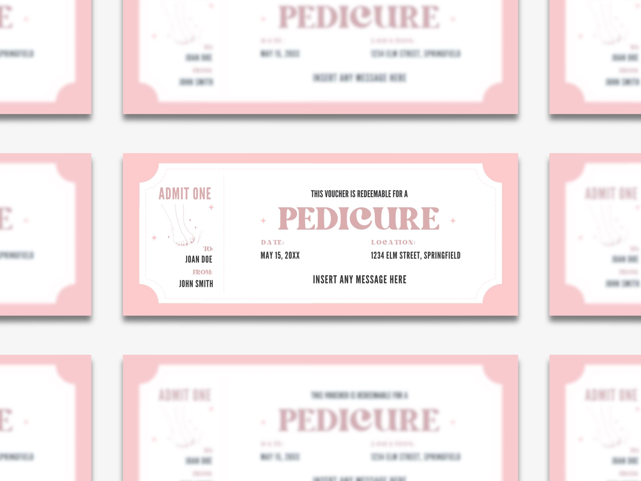 Editable Pedicure Coupon Template, Custom Pedi Ticket Gift Certificate ...