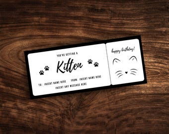 Editable New Kitten Coupon Template, Custom New Cat Ticket Template, Printable New Kitten Gift Certificate PDF