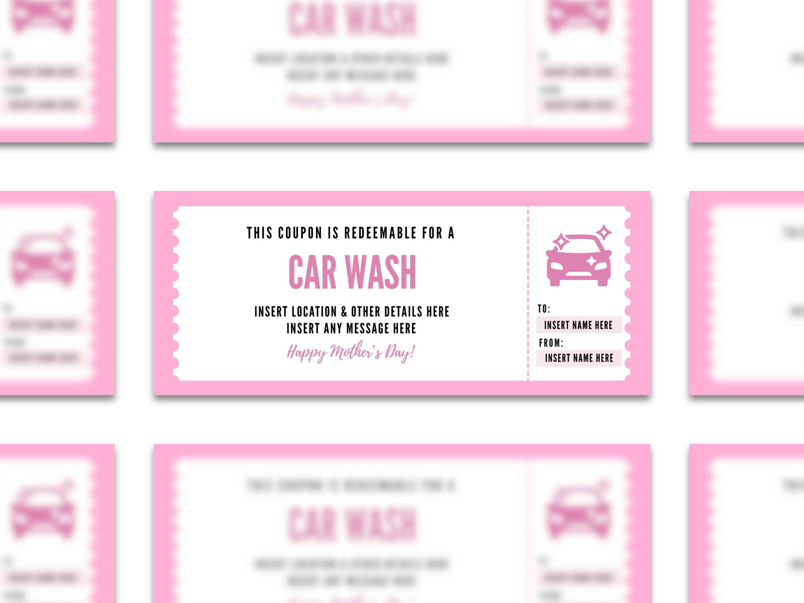 Editable Car Wash Coupon Template, Custom Car Wash Ticket, Printable