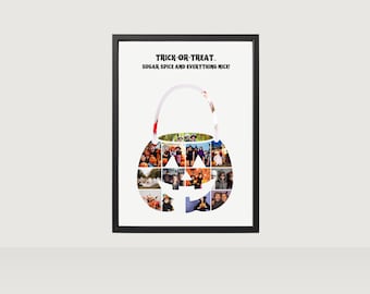 Editable Trick-or-Treat Photo Collage Template, Custom Halloween Photo Collage Printable, Digital Spooky Fall Wall Decor PDF