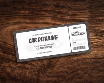 Plantilla de cupón editable para detalles de vehículos, ticket de detalles de vehículos personalizado, certificado de regalo de lavado de vehículos imprimible en formato PDF