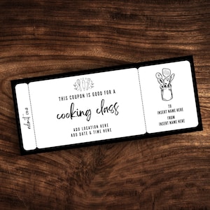 Printable Cooking Class Coupon Template, Editable Cooking Class Ticket Template, Custom Cooking Lessons Gift Certificate PDF