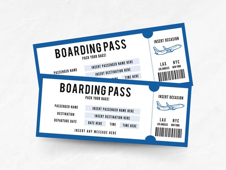 Editable Boarding Pass Template, Printable Plane Ticket, Personalized ...
