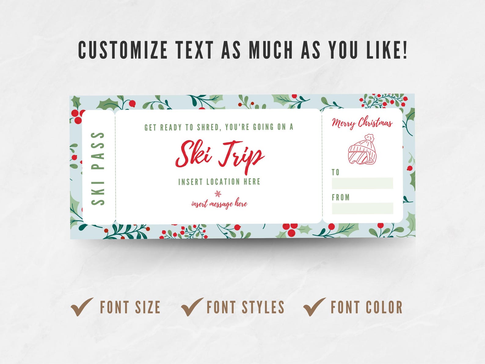 Lift Ticket Example Editable Ski Lift Ticket Template, Custom Christmas Ski Trip Coupon ...