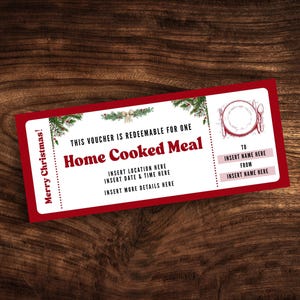 Editable Home Cooked Meal Xmas Coupon, Printable Homemade Meal Ticket Template, Custom Home Cooked Dinner Christmas Gift Certificate PDF