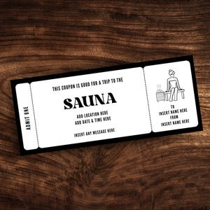 Bearbeitbarer Sauna-Gutschein, druckbarer Sauna-Spa-Eintrittsgutschein, benutzerdefinierte Sauna-Geschenkvorlage PDF