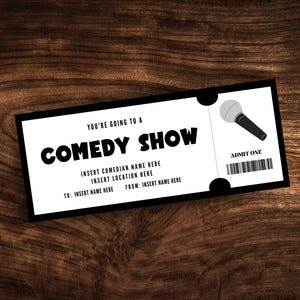 Benutzerdefinierte Comedy Show Ticket Vorlage, druckbare Comedy Event Coupon, Überraschungs Komiker Geschenkgutschein PDF