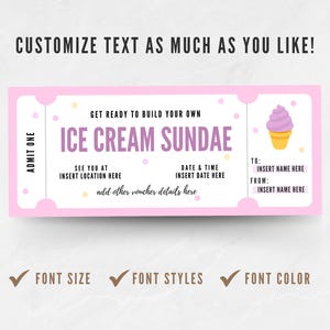 Editable Build Your Own Ice Cream Sundae Coupon, Custom Ice Cream Date ...