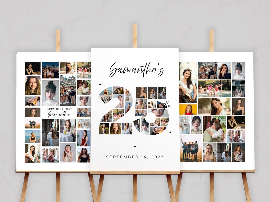 25th Birthday Photo Collage Poster, Custom Party Decor (digital ...