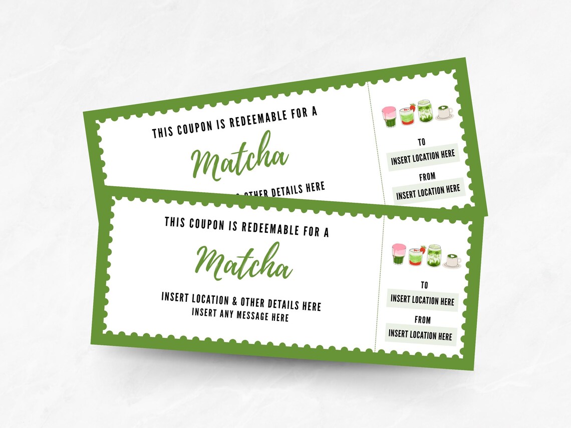 Matcha Receipt Custom Matcha Tea Date Coupon, Printable Matcha Invite, Editable Matcha ...