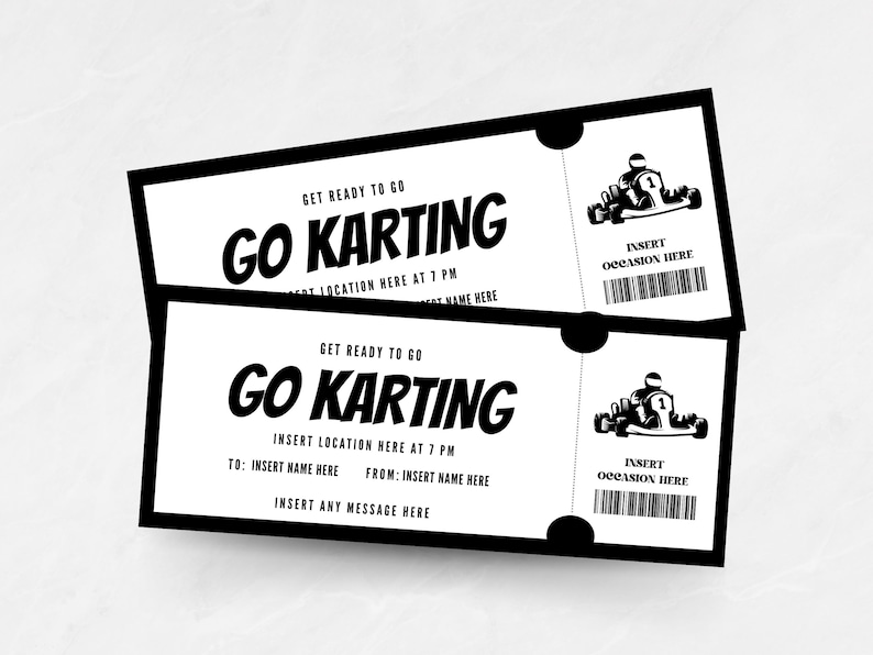 Custom Go Kart Ticket Template, Editable Go Karting Coupon, Surprise ...