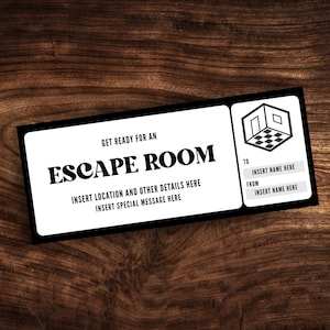 Bearbeitbarer Escape Room Coupon, Benutzerdefinierte Mystery Escape Room Ticketvorlage, druckbarer Puzzle Room Geschenkgutschein PDF
