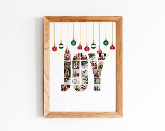 Editable "JOY" Photo Collage Template, Custom Christmas Photo Collage Printable, Digital Christmas Wall Decor, Xmas Gift PDF